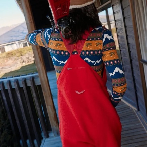 Free People Movement Hit The Slopes Salopette Fleece Adjustable  Cherry Crush - Picture 2 of 7